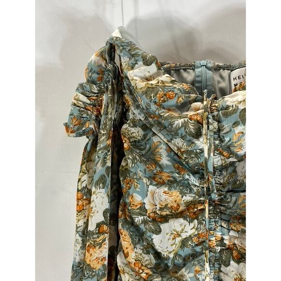 HELLO MOLLY Women's Sage Floral Basque Country Bodycon Ruched Dress SZ 4 - Picture 4 of 15